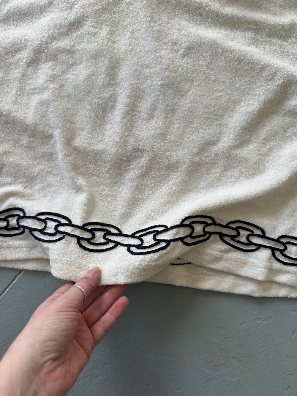 Off white terry crop top with hand embroidered cherry graphic on back - Picture 5 of 5